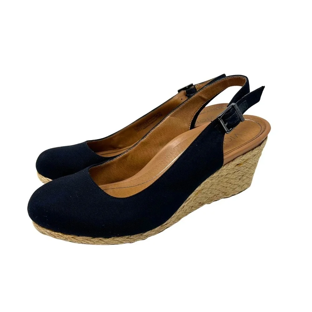 Vionic Coralina‎ Slingback Wedge Espadrilles Womens 10 Black Comfort Shoes